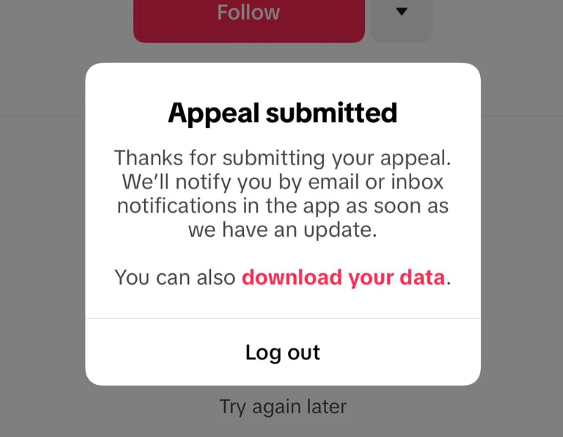 Submit an Appeal on tiktok