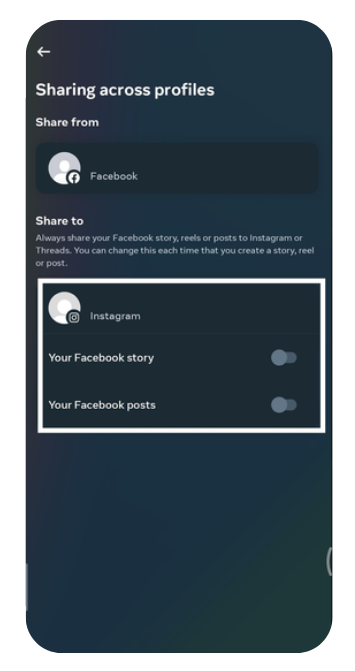 stop posts or stories from automatically sharing